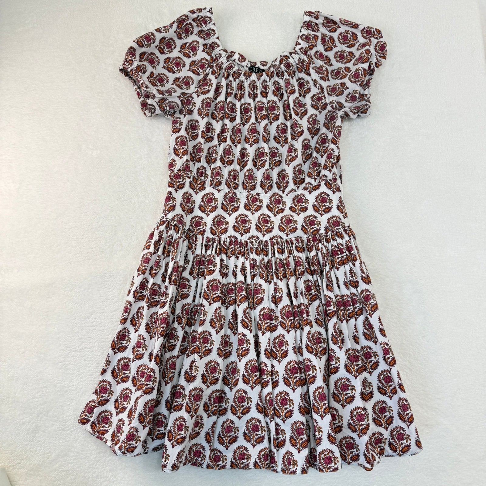 J Crew Block Print Floral Dress Womens 8 White Dark Pink Boho Cottagecore