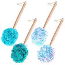 Patelai 4 Pieces Loofah Back Scrubber Bath Sponge with Wooden Handle Long Handle