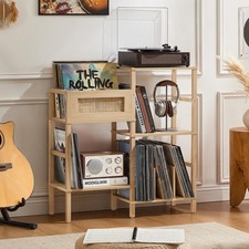 Record Player Stand, Natural Oak Wood Record Holder with Vinyl Storage Holds ...