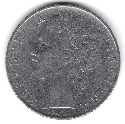 1957 R Repvbblica Italiana L. 100 coin