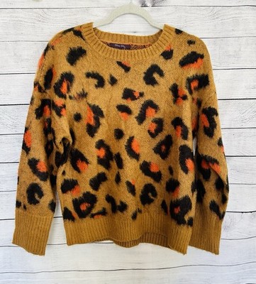 Olivia Sky Women s Brown Animals Print Crew Neck Long Sleeve Sweater Size S