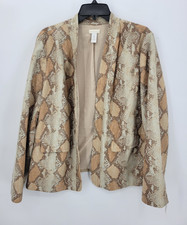 Chicos Blazer Womens Large Tan Snake Print Open Front Artsy Boho Career Jacket