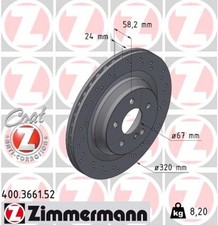 2x ZIMMERMANN Bremsscheibe SPORT Z 400.3661.52 f&uuml;r W221 MERCEDES C216 KLASSE SL
