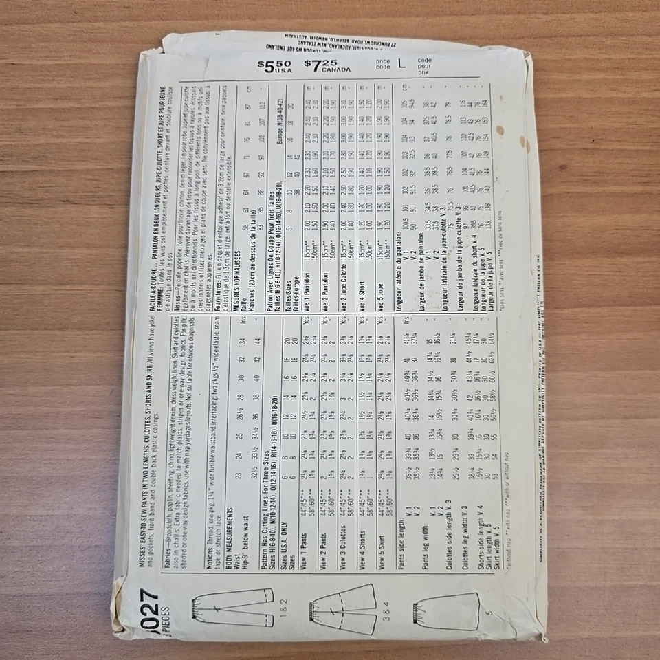 Simplicity 8027 Vintage 1980s Sewing Pattern Wide Leg Pants Skirt Tennis Shorts - Image 2 of 3