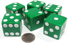 Koplow Games Set of 6 D6 25Mm Large Opaque Jumbo Dice - Green with White Pip