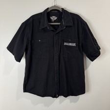 Vintage Harley Davidson T-shirt Mens XL Button Front Black Pockets Motorcyle