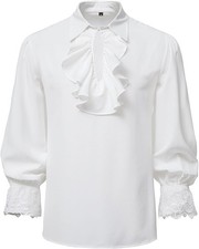 Men's Renaissance Ruffled Frilly Shirts Medieval Vintage Jabot Collar Pirate Co
