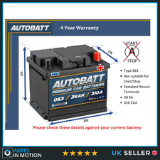Battery fits MORGAN ROADSTER 4/4 PLUS 4 1.6 2.0 3.0 3.7 2004 on 063 310A 38Ah