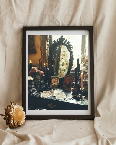 Victorian Tarot Altar Print Witchy Wall Art Black Candles Antique Mirror - Picture 5 of 5