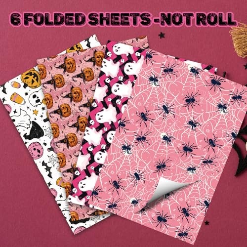  Halloween Wrapping Paper - 28 x 40 Pink Ghost Pumpkin Spiderweb Pink Halloween