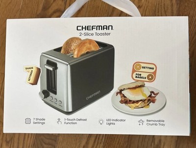 Chefman 2-Slice Stainless Steel Toaster Removable Crumb Tray Bagel LED 7 Shades