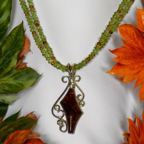 NEW Jay King DTR 925 Sterling Silver Peridot & Amber Pendant 2-Strand Necklace - Bild 2 von 7