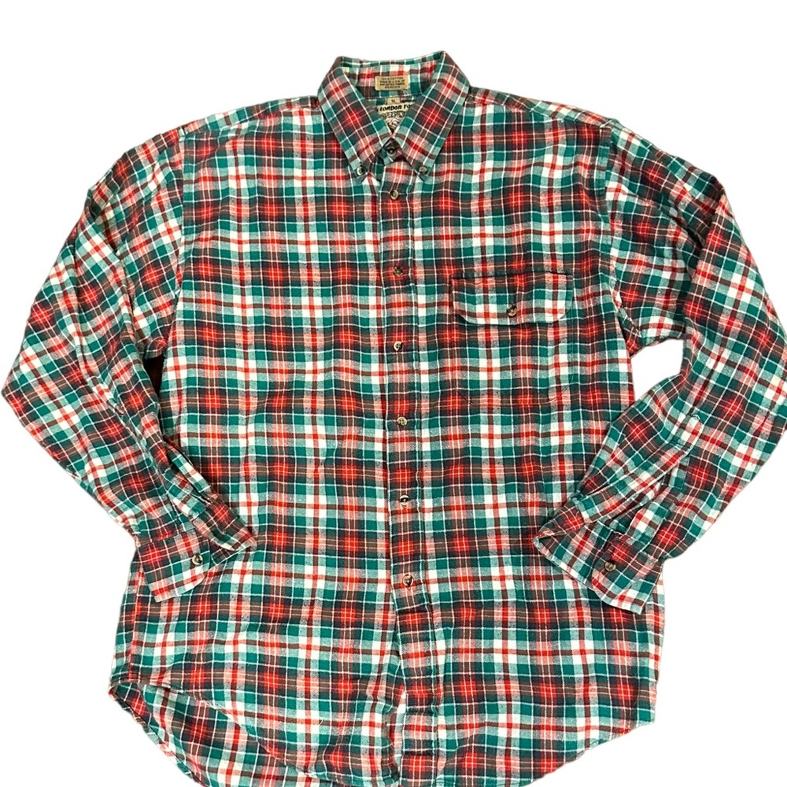 Vintage London Fog Red Green Flannel Long Sleeve Shirt Men’s Medium USA Made