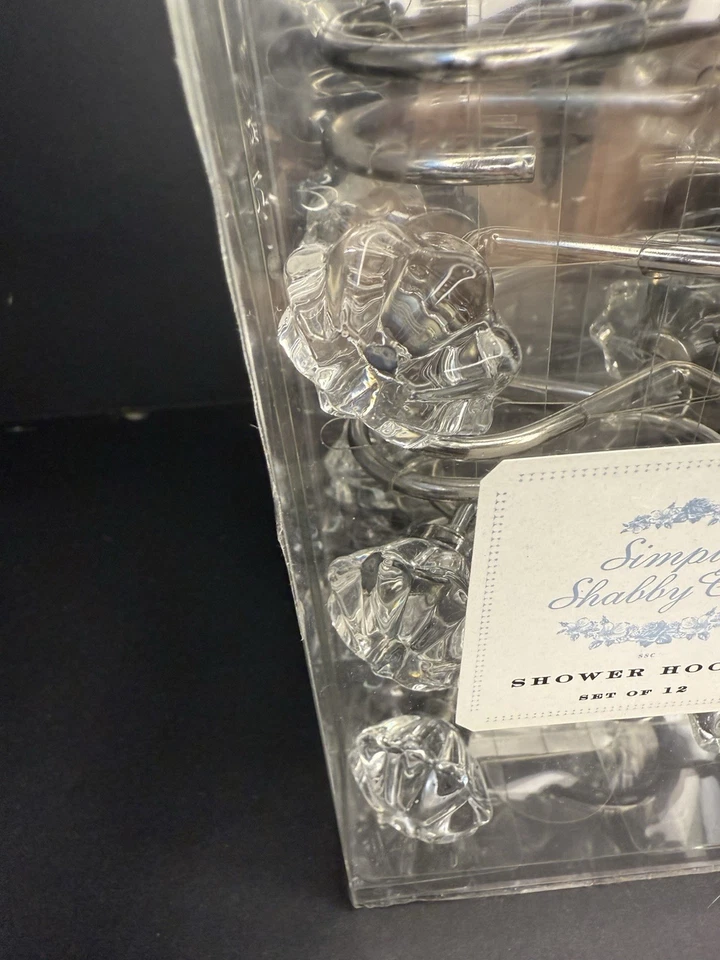 Ganchos de cortina de chuveiro Simply Shabby Chic prata acrílico joias conjunto transparente de 12 - Imagem 4 de 4