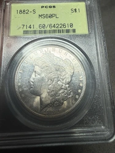 1882-s Morgan Silver Dollar MS60PL CHATTER FACE proof Like Ogh Old Green
