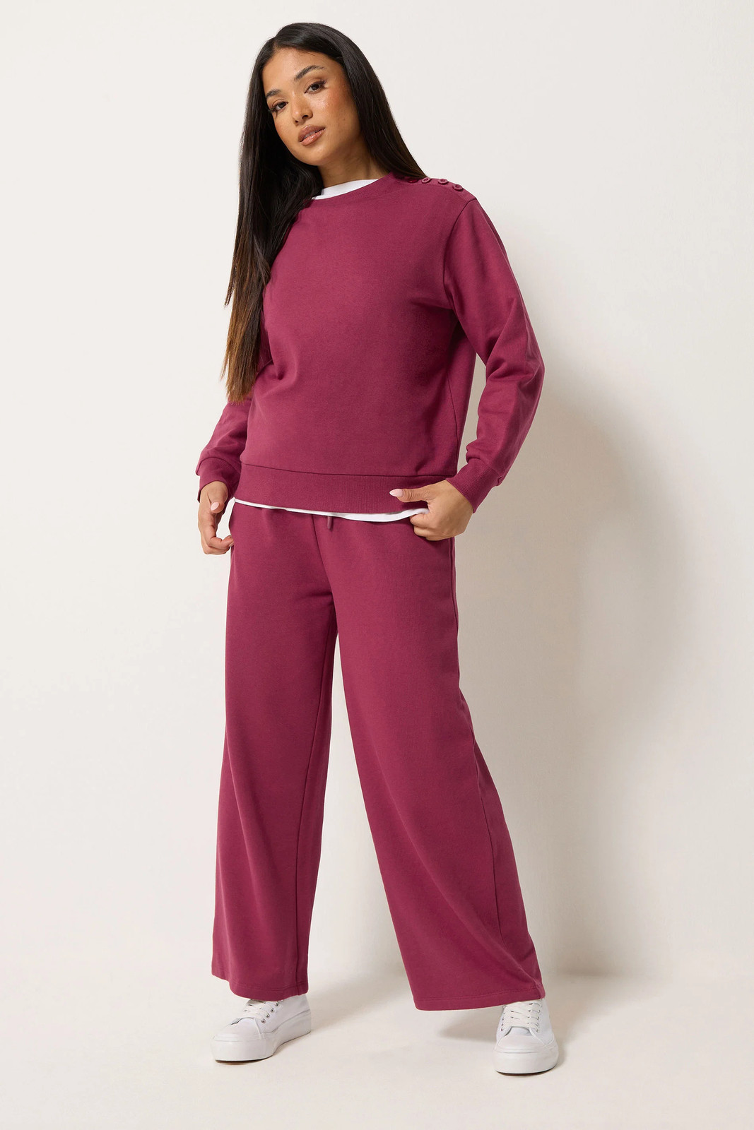 M&Co Women's Burgundy Petite Sweatshirt & Joggers Set In | : Size 10 - Image 2
