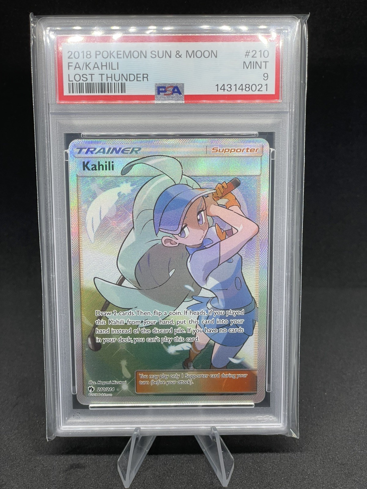 2018 POKEMON SUN & MOON LOST THUNDER #210 FULL ART/KAHILI PSA 9