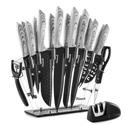 19 Pieces Kitchen Set, 15 Stainless Steel with Wood Texture Handle, Acrylic S...