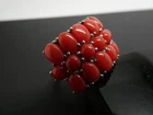 Vintage Modernist Three Row Coral Sterling Silver 925 RING Size 6.5