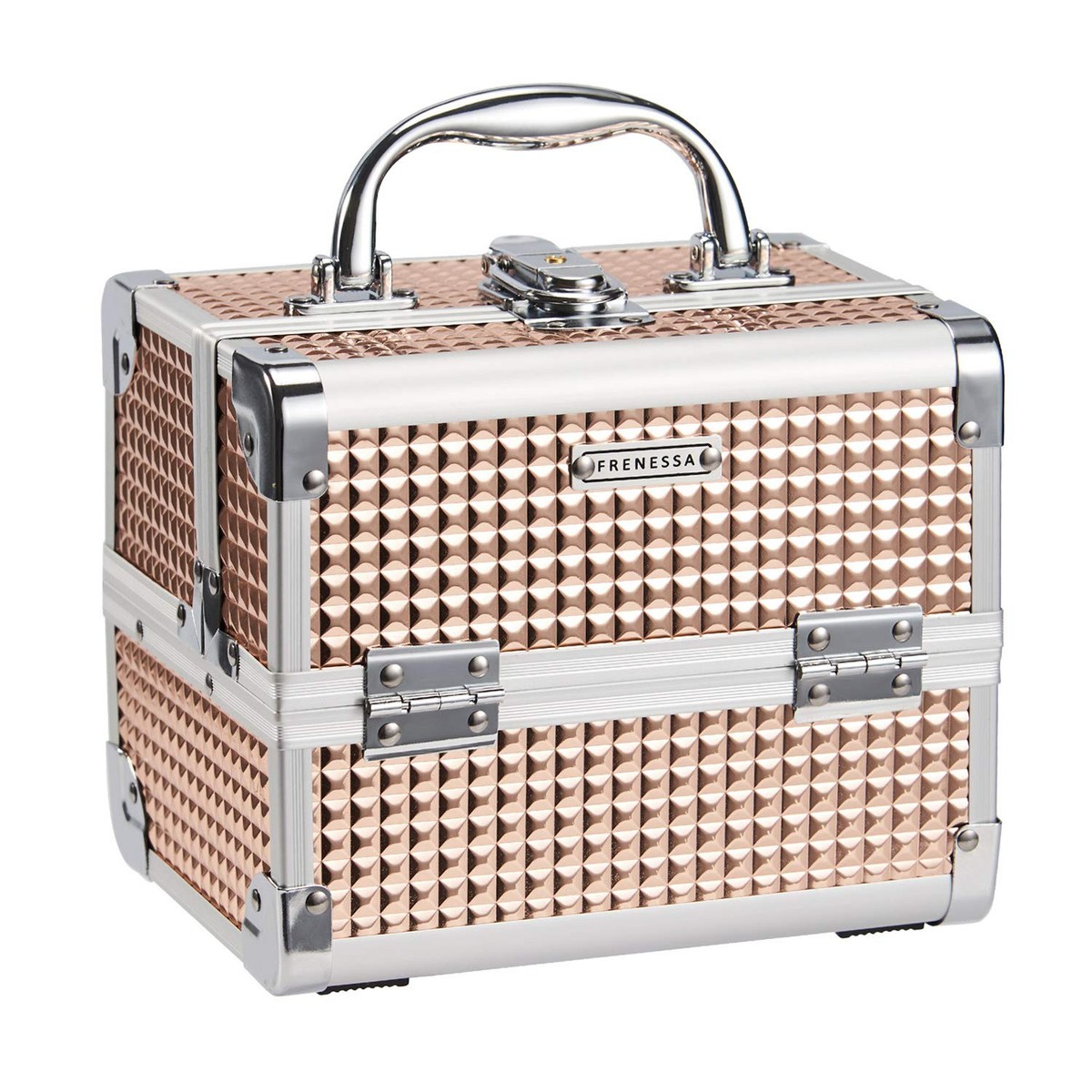 Frenessa Make-up Box Roségold – Abschließbar, 4 Etagen, 25x18x23,5 Cm, Kosmetikkoffer