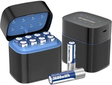 8 Pack 1.5V AA Lithium Rechargeable Batteries w/ Charger LED Display