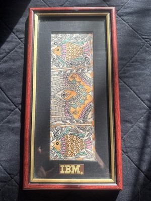 Vintage IBM Corporate Memorabilia Madhubani Fish Painting   Handmade Folk Art In