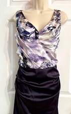 Suzy Chin for Maggy Boutique Purple Floral Dress 8 Satin Party Holiday Cocktail