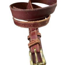 Vintage Mahogany Brown Leather Belt Contrast Stitch Brass Buckle 34-38