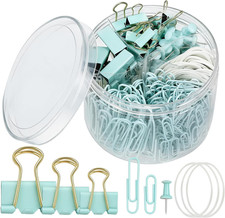 350 Pcs Paper Clips Binder Clip Assorted Sizes, Macaron Green Paper Clamps Offic