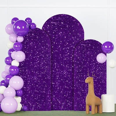 FANPROMS 3 Purple Sequin Arch Covers 7.2FT 6.6FT 6FT Wedding Party Backdrop