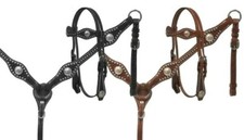 Western Saddle Horse Leather Tack Set Bridle Breast Collar Reins Brown or Black