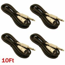 4x 10FT XLR 3-Pin Male to 6.35mm 1/4" Mono Male Mic Microphone Sound Audio Cable