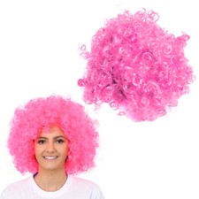 LOTTO PARRUCCHE AFRO ROSA CALDO COLORI FUNKY ANNI 70 DISCOTECA CLOWN CAPELLI UNISEX ABITO FANTASIA