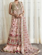 pakistani Designer Crimson wedding Frock Plazo dress 4 Pcs