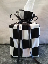 Black & White Squares on Cotton Fabric Handmade Square Tissue Box Cover