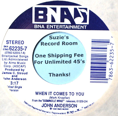 John Anderson When It Comes to You / Cold Day in Hell Country NM 45 7'' Vinyl