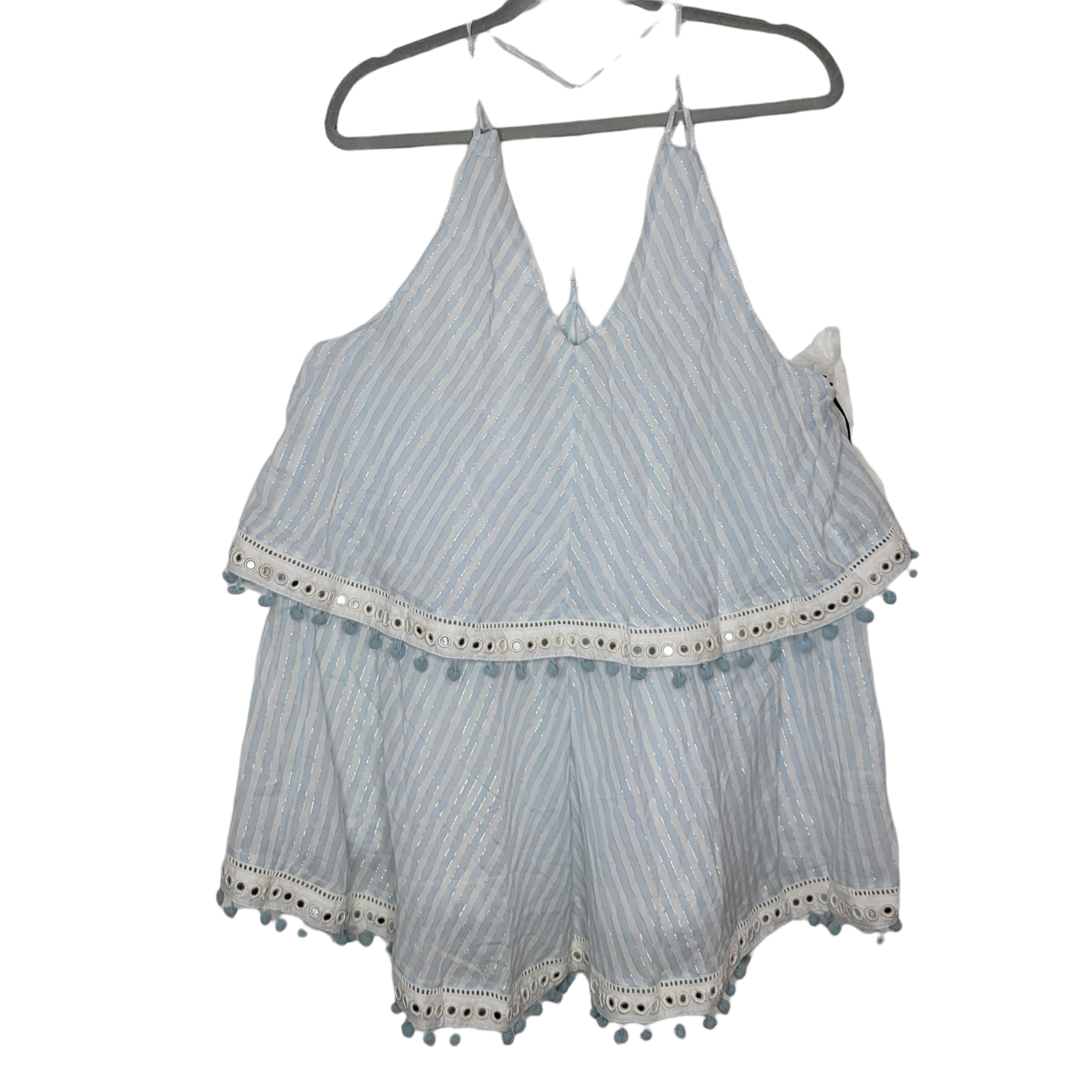 Anthropologie Tularosa Striped Gauze Racerback Strappy Pom Pom Dress