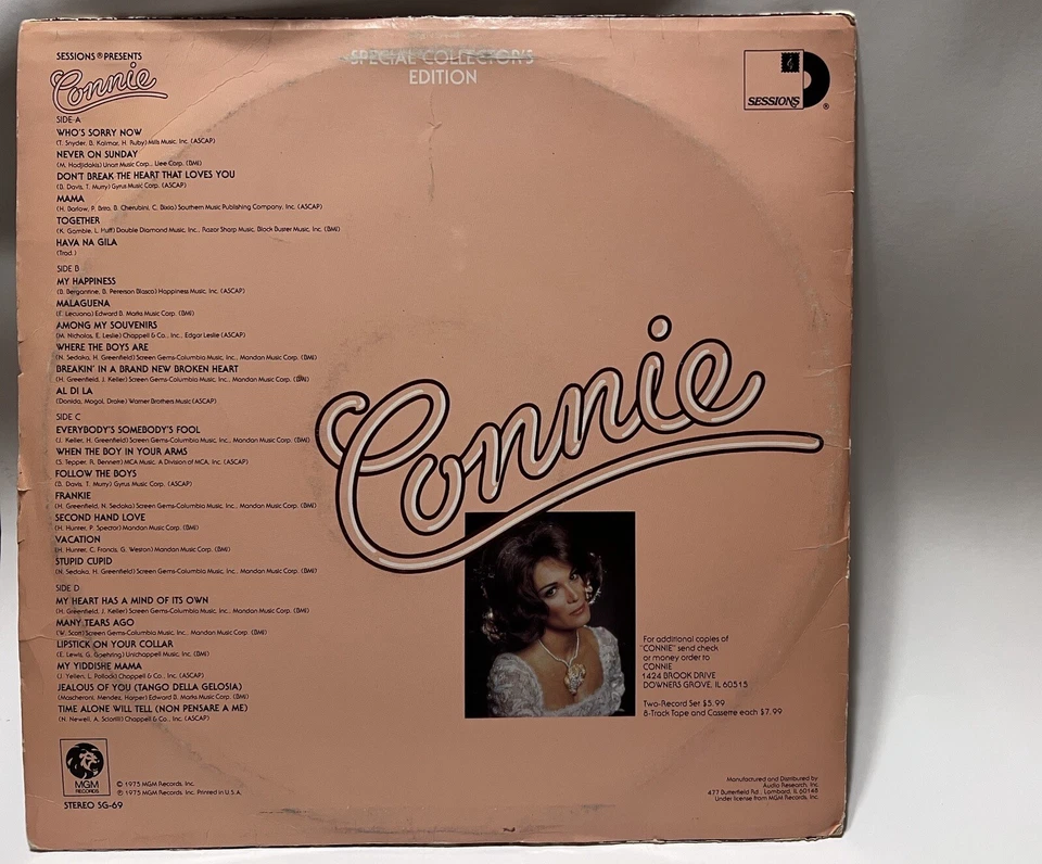 Connie Francis Self Titled Double LP Vinyl Record 1975 Sessions MGM SG 69 VG - Image 2 of 4