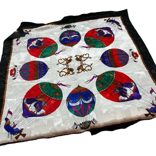 Vintage Womens 90s Hot Air Balloon Cherubs Scarf 34" Square Large black