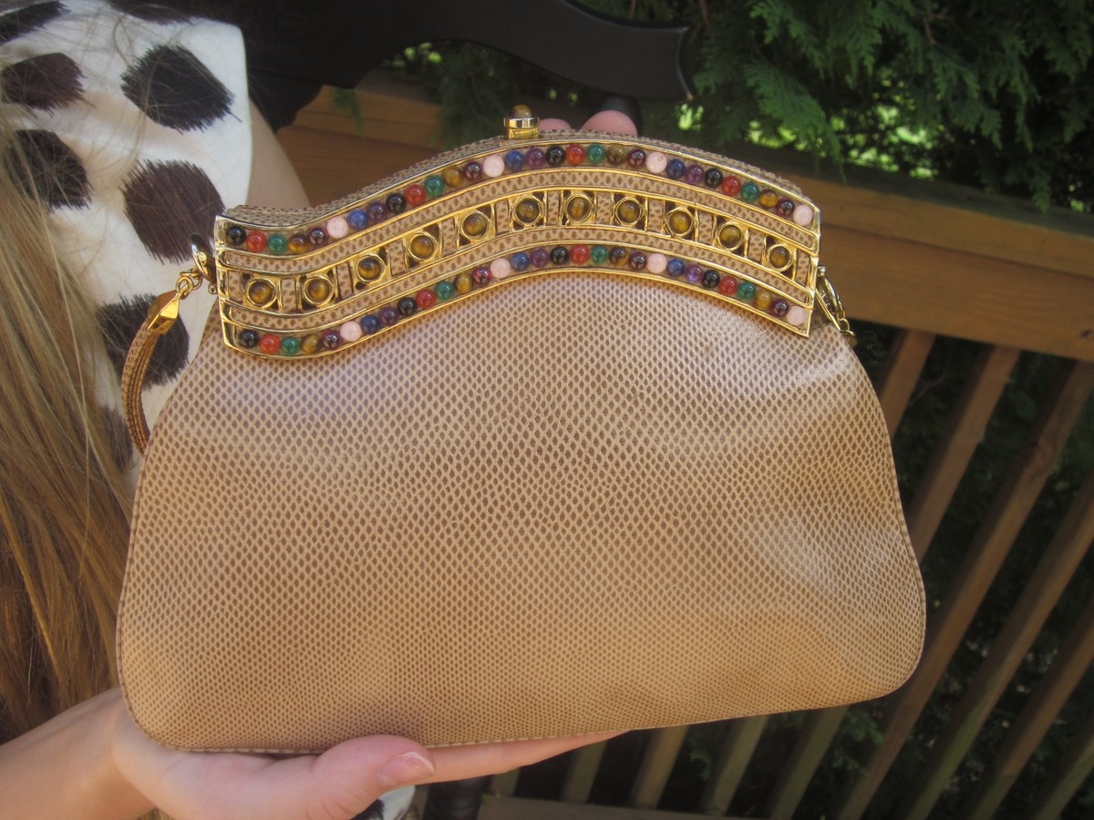 INTRICATE Judith Leiber KARUNG LIZARD MULTI GEMSTONE SHOULDER Bag