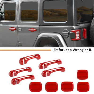 Red Outer Handle Shell Door Bowl Cover Trim Fit Jeep Wrangler JL 18+ Accessories