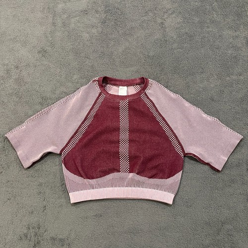  NWT Fabletics Jessie Seamless Maroon Heather Shortsleeve Crop Top Women Size M