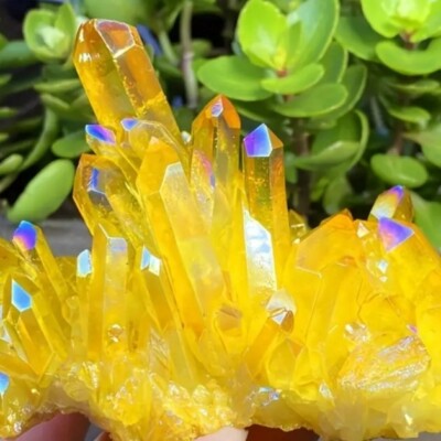 80-100g Aura Citrine Yellow Crystal Titanium Cluster Healing Mineral Specimens