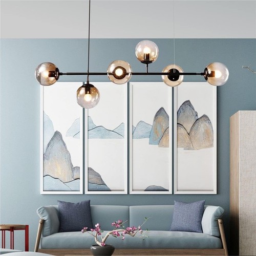 Lampadario a Sospensione Nero oro a 6 sfere fumo Lampadari Moderni per Soggiorno - Foto 10 di 14