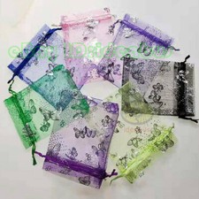 25/50/100pcs Print Silver Butterfly Organza Pouches Jewelry Favor Bags4.75"x3.5"
