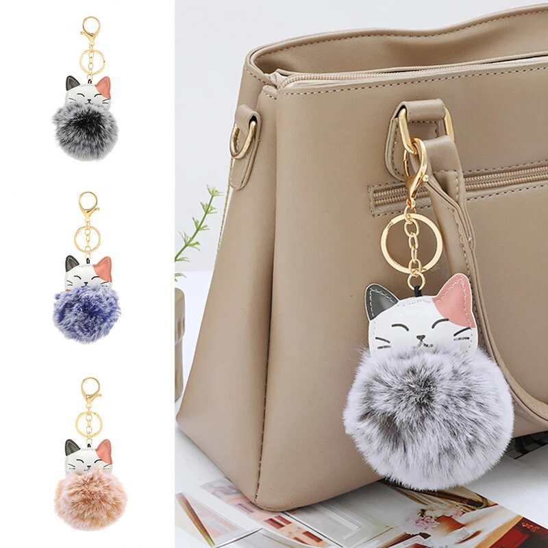 Unisex Cat Hairball Keychain Cute Fluffy Plush Car Key Ring Bag Pendants