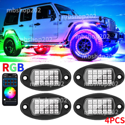 4x RGB LED Rock Lights Underglow Music Chasing Fit Jeep Wrangler Grand Cherokee