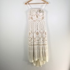 NEW George dress womens 6 fit flare midi white beige lace sleeveless zip 103208