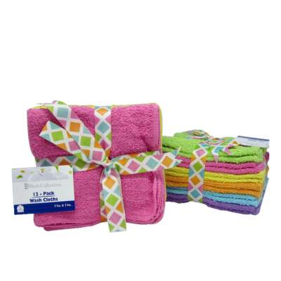 #ad 12pc Wash Cloth 100% Cotton 11 in x 11 in Assorted Color $10.87