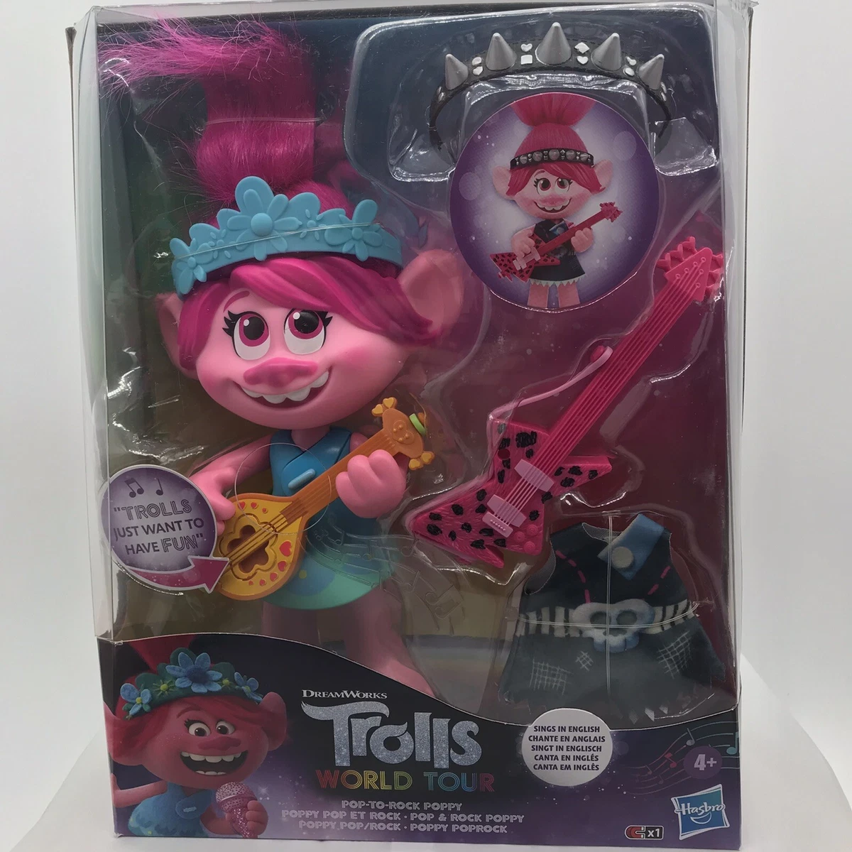 Dreamworks Trolls World Tour Pop-to-Rock Poppy Singing Doll